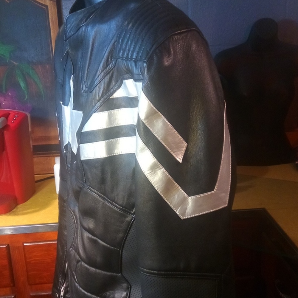 Men's Black Leather Motorcycle Racing Jacket 3XL - Picture 5 of 8